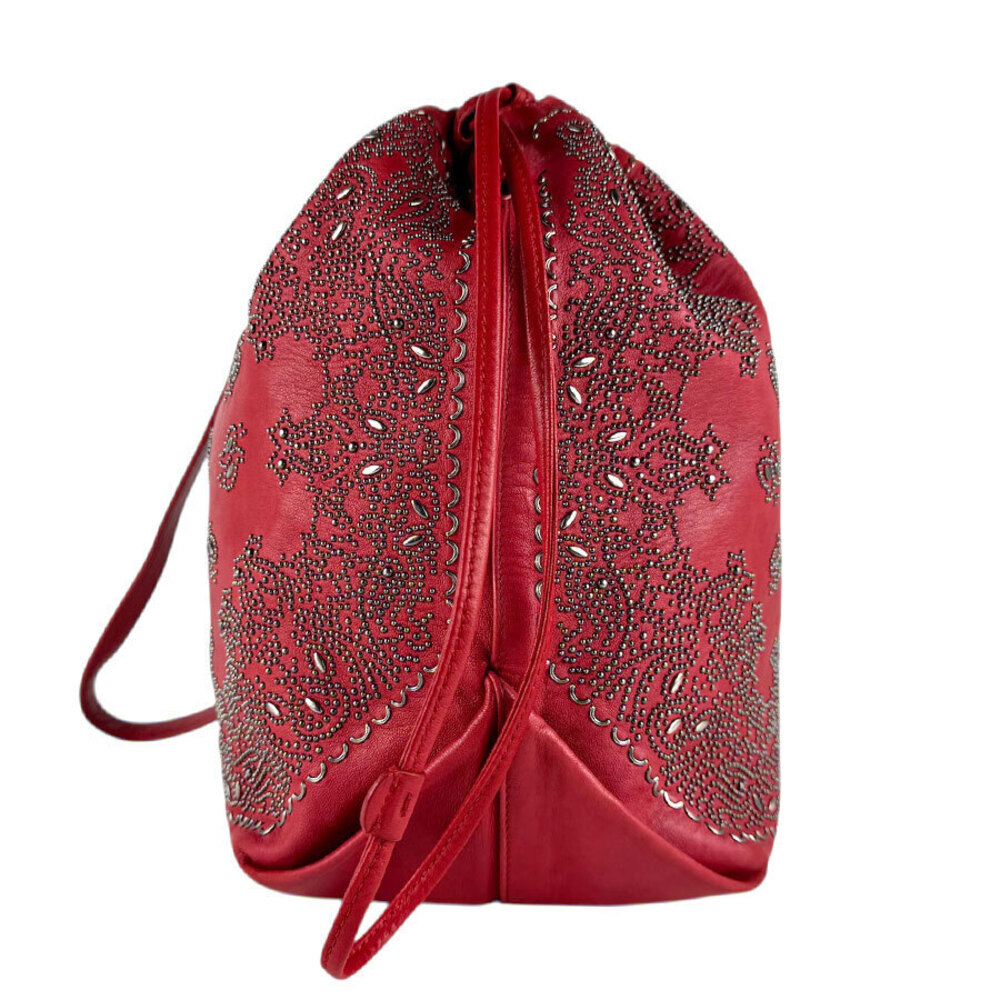 Saint Laurent studded Bucket Bag leather Teddy red Bandana Red
